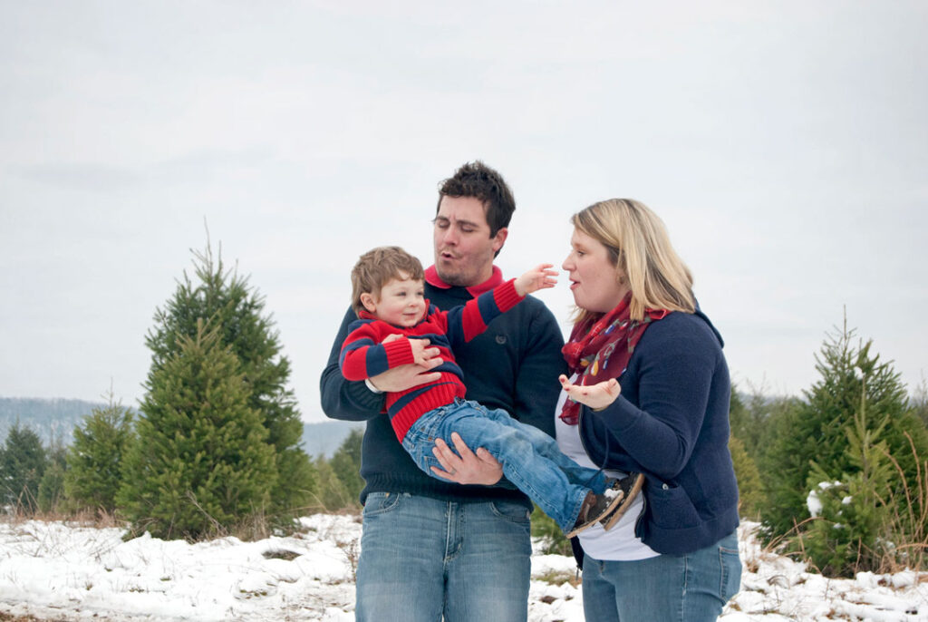 family at Christmas tree farm