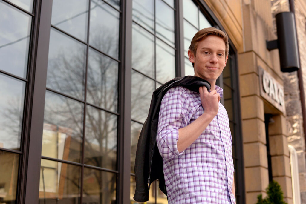 Jacket over the shoulder senior portrait