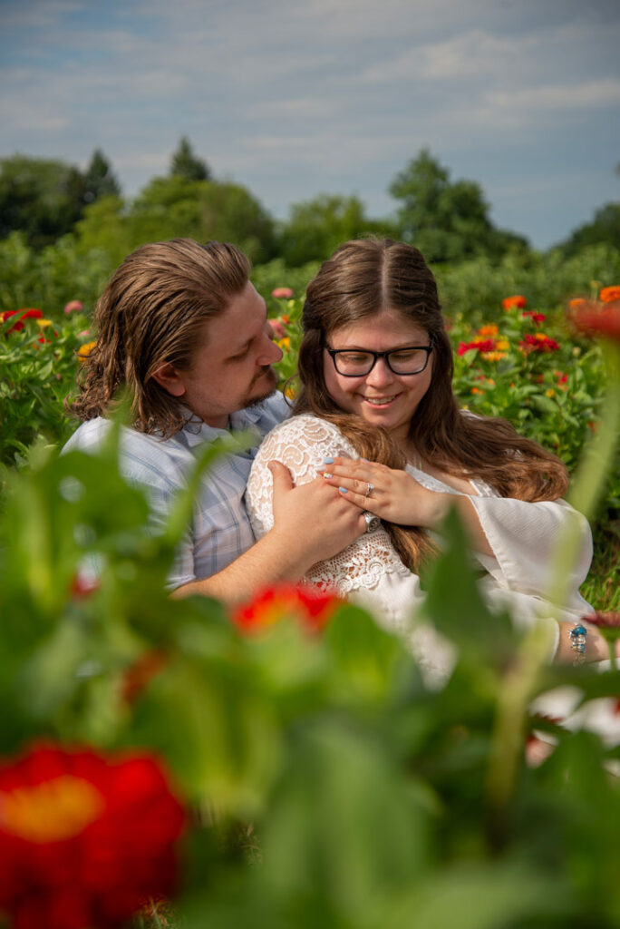 Sitting in flowers